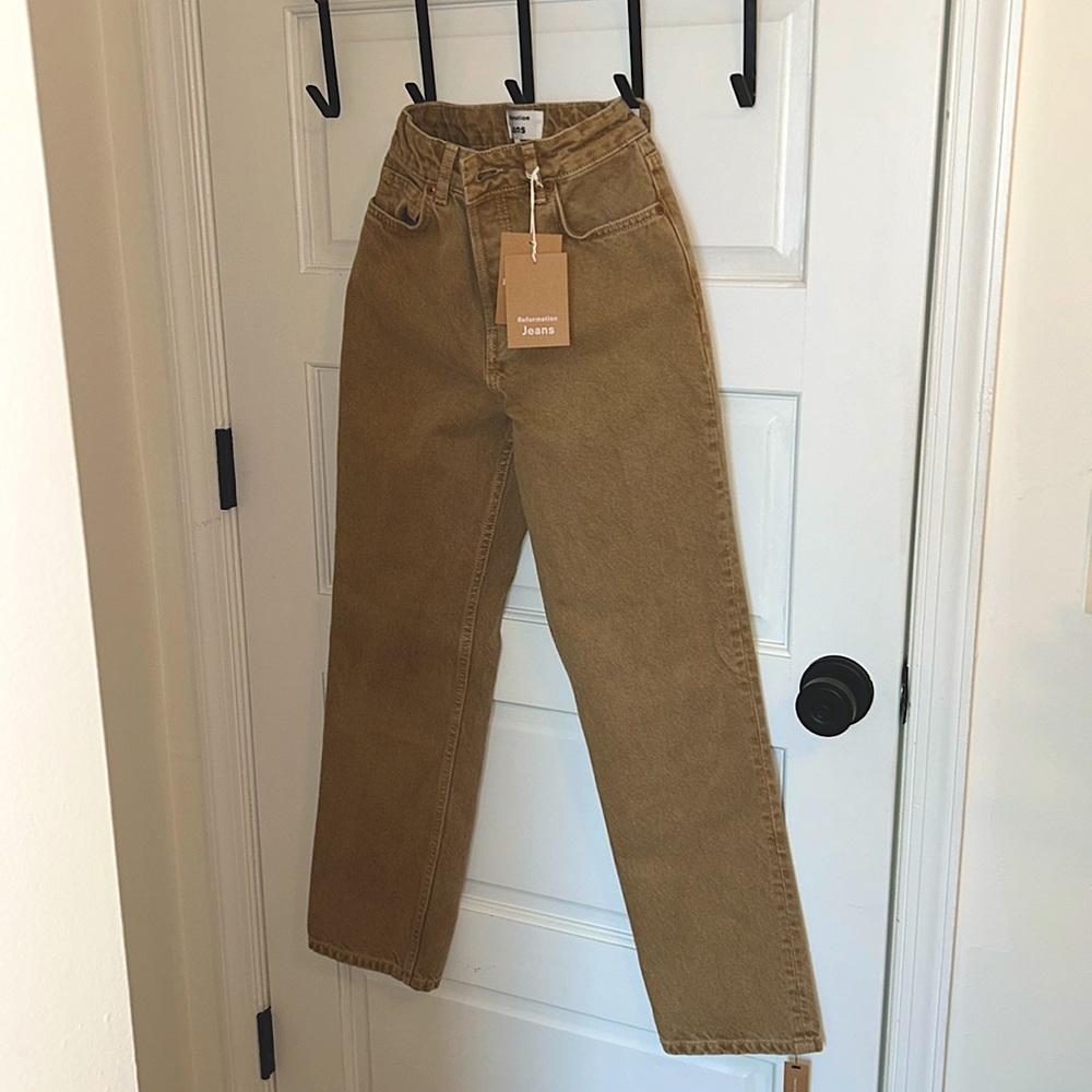 Reformation High Rise Jeans in Tan